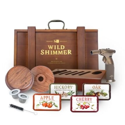 Cocktail Whiskey Smoker Kit with Torch. Wooden Box & Stand | Premium USA Walnut Smoker & 4 Flavors Natural Wood Chips | Old Fashioned Smoker Kit | Bourbon Gifts for Men