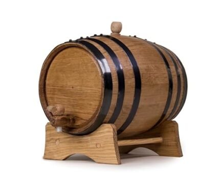 1 Liter Oak Aging Barrel. Wooden Whiskey Barrel. Wine Barrel Home Brewer. Distiller. Mine Maker and Cocktail Aging. American Oak Barrel with Stand. Bung. and Spigot (Black Hoops)
