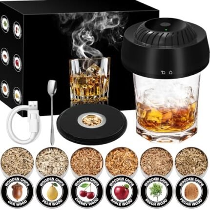 Electric Whiskey Smoker Kit with 6 Wood Chips. Electric Cocktail Smoker Kit Built-in Lighter. No Butane Needed. Gifts for Christmas. Gifts for Men. Dad. Husband