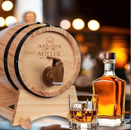 Personalized Whiskey Barrel. Custom Bourbon Oak Barrel with Your Logo Design. Engraved Mini Wine Barrel with Stand. Wood Barrel Drink Dispenser Suitable for Aging Wine Bourbon Whisky Rum Mead